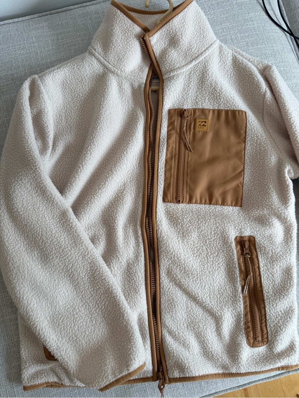 Billabong Cream Sherpa Fleece Jacket with Tan Accents